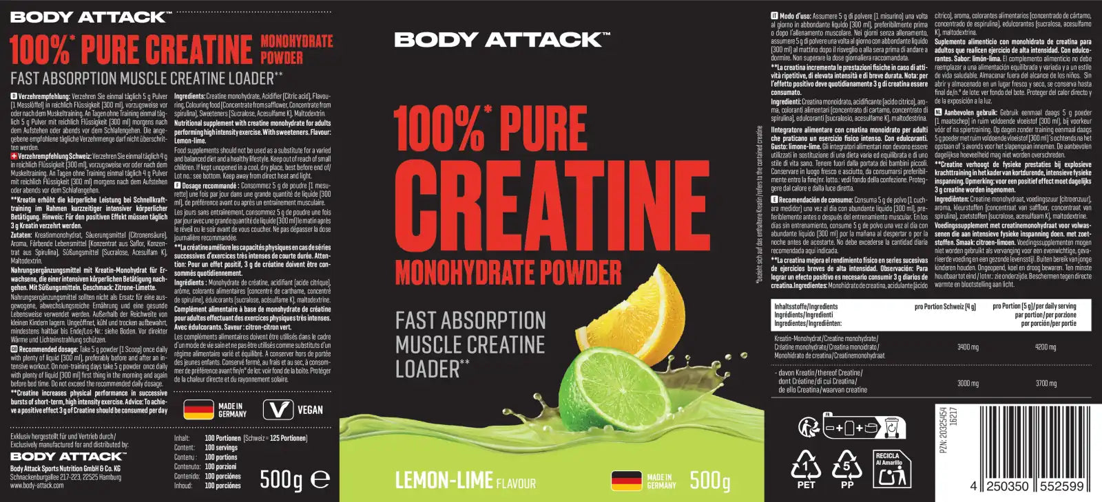 100% Creatine Monohydrate Flavored 500g